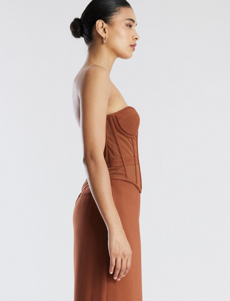 BCBGMAXAZRIA Strapless Bustier Üstler Kahverengi | THB91139