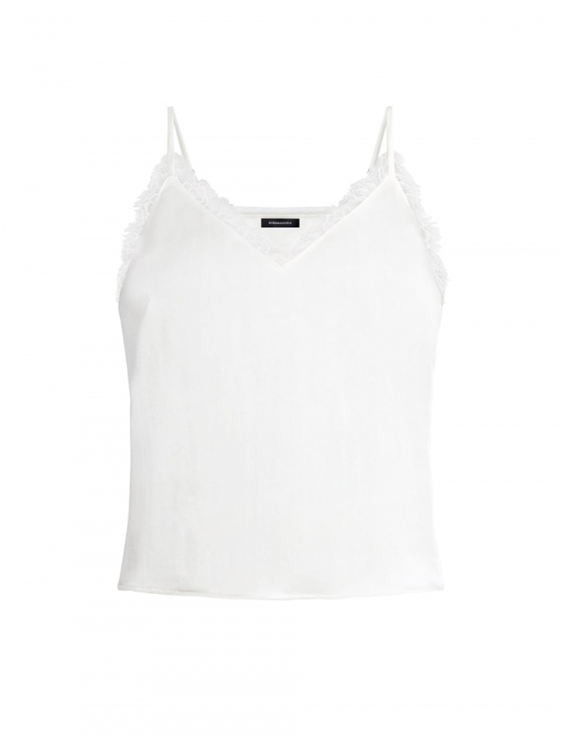 BCBGMAXAZRIA V-Neck Dantel Trim Cami Üstler Beyaz | IHY85240