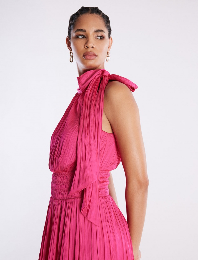 BCBGMAXAZRIA Xenia Halter Gown Uzun Elbise Pembe | XBQ03455