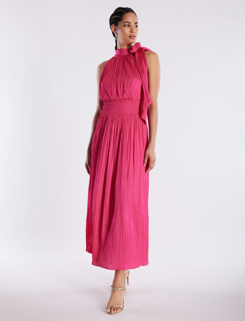 BCBGMAXAZRIA Xenia Halter Gown Uzun Elbise Pembe | XBQ03455