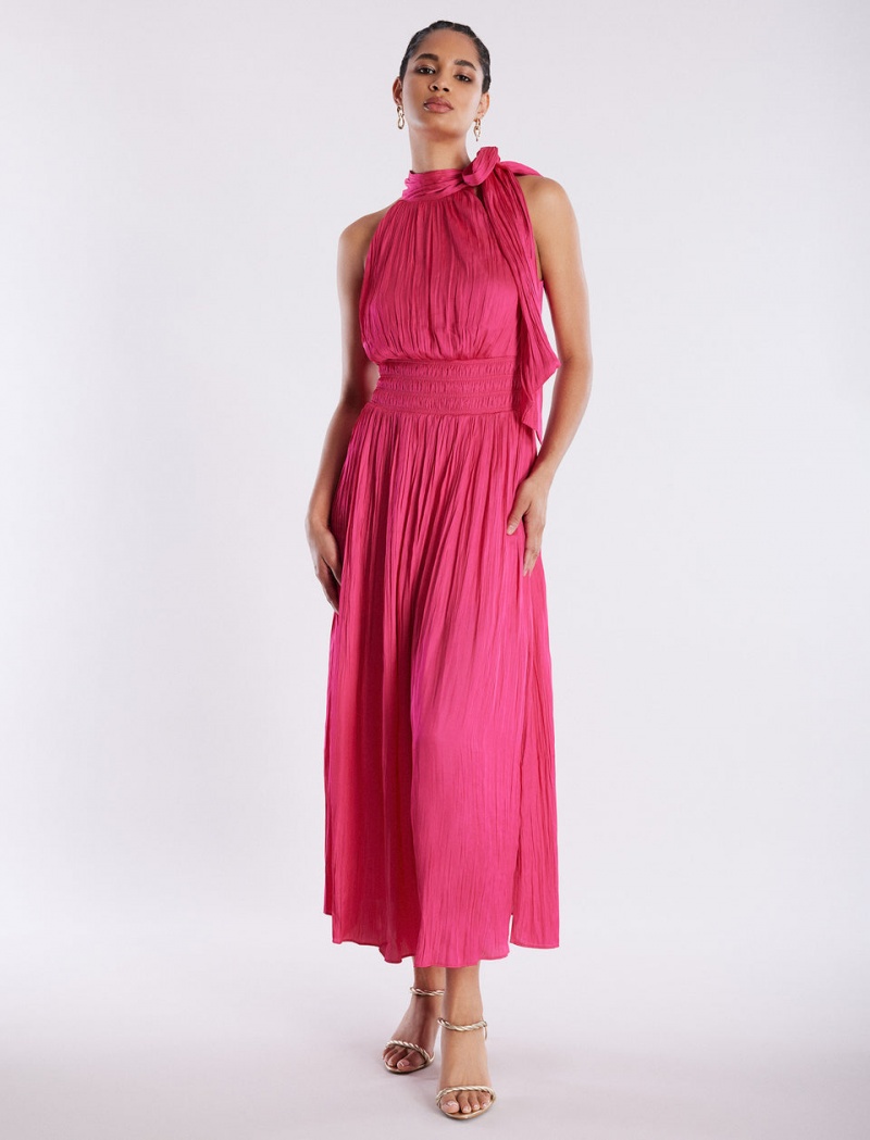 BCBGMAXAZRIA Xenia Halter Gown Uzun Elbise Pembe | XBQ03455