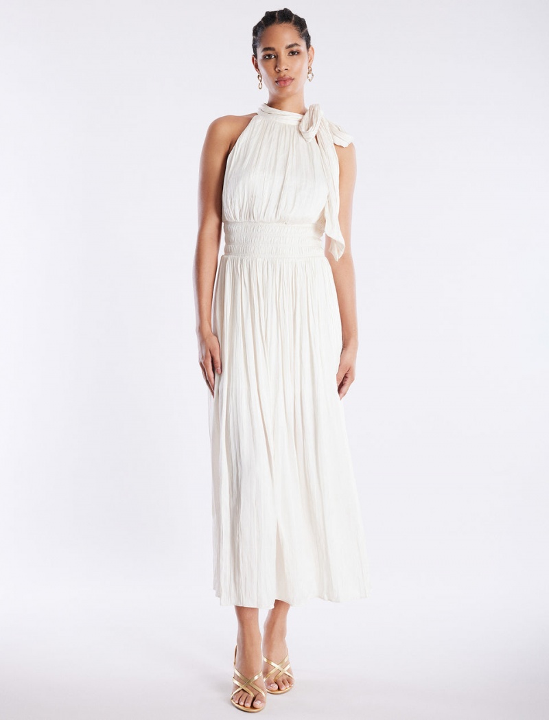 BCBGMAXAZRIA Xenia Halter Gown Uzun Elbise Beyaz | PPO54948