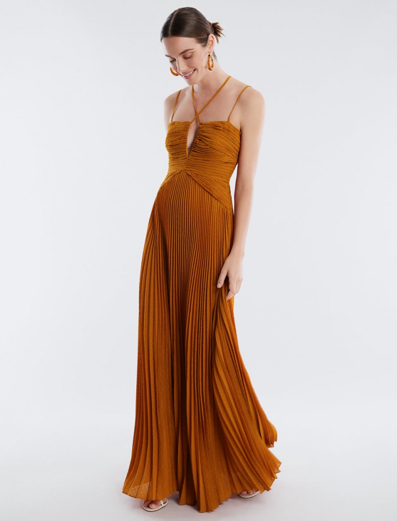 BCBGMAXAZRIA Ziv Chiffon Gown Uzun Elbise Kahverengi | LEQ31635