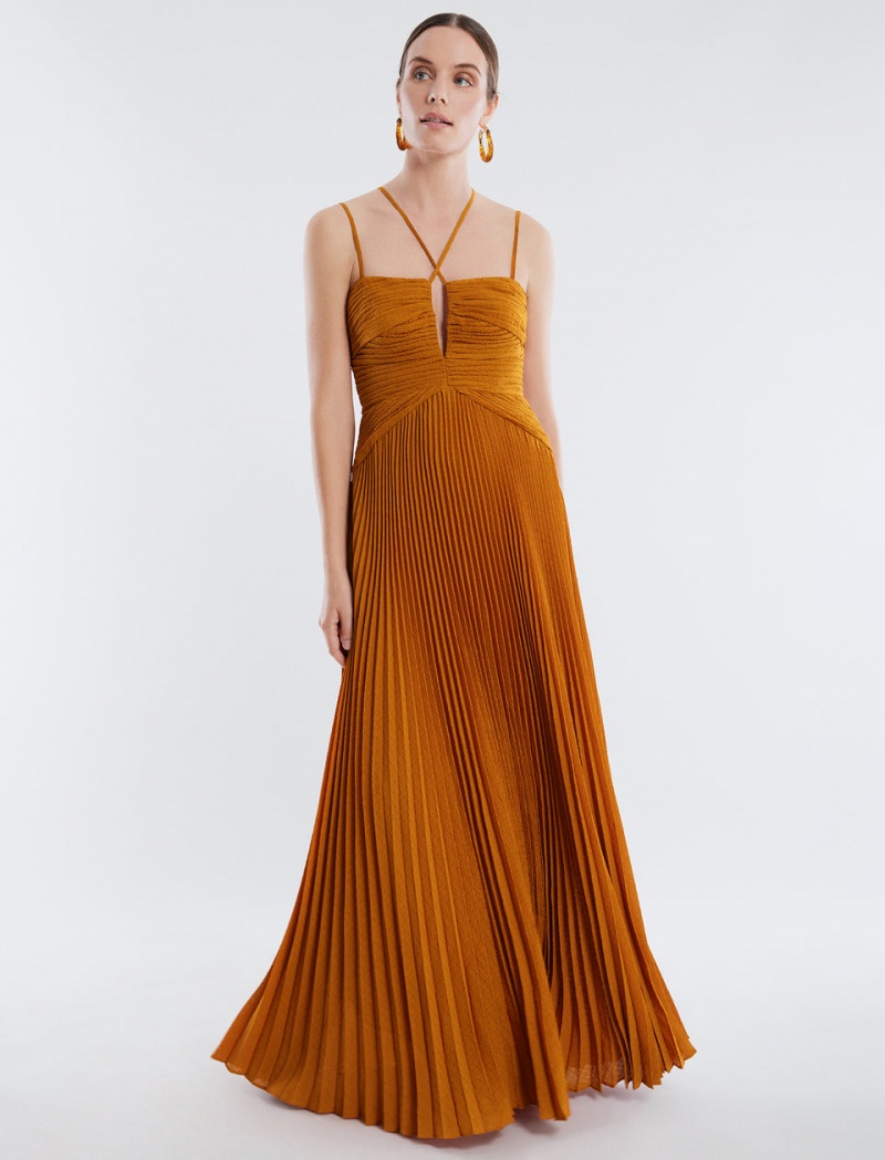 BCBGMAXAZRIA Ziv Chiffon Gown Uzun Elbise Kahverengi | LEQ31635