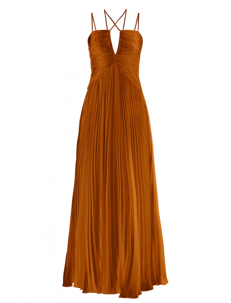 BCBGMAXAZRIA Ziv Chiffon Gown Uzun Elbise Kahverengi | LEQ31635