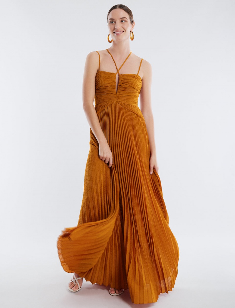 BCBGMAXAZRIA Ziv Chiffon Gown Uzun Elbise Kahverengi | LEQ31635